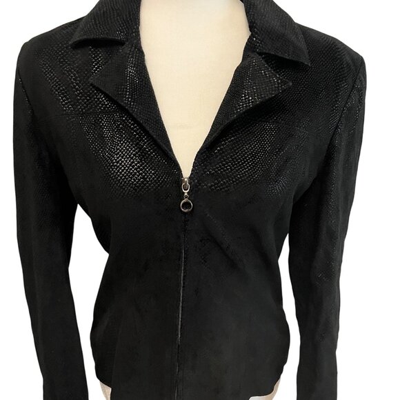 Paolo Santini Black Snake Print Leather jacket Size 8 - Picture 1 of 4